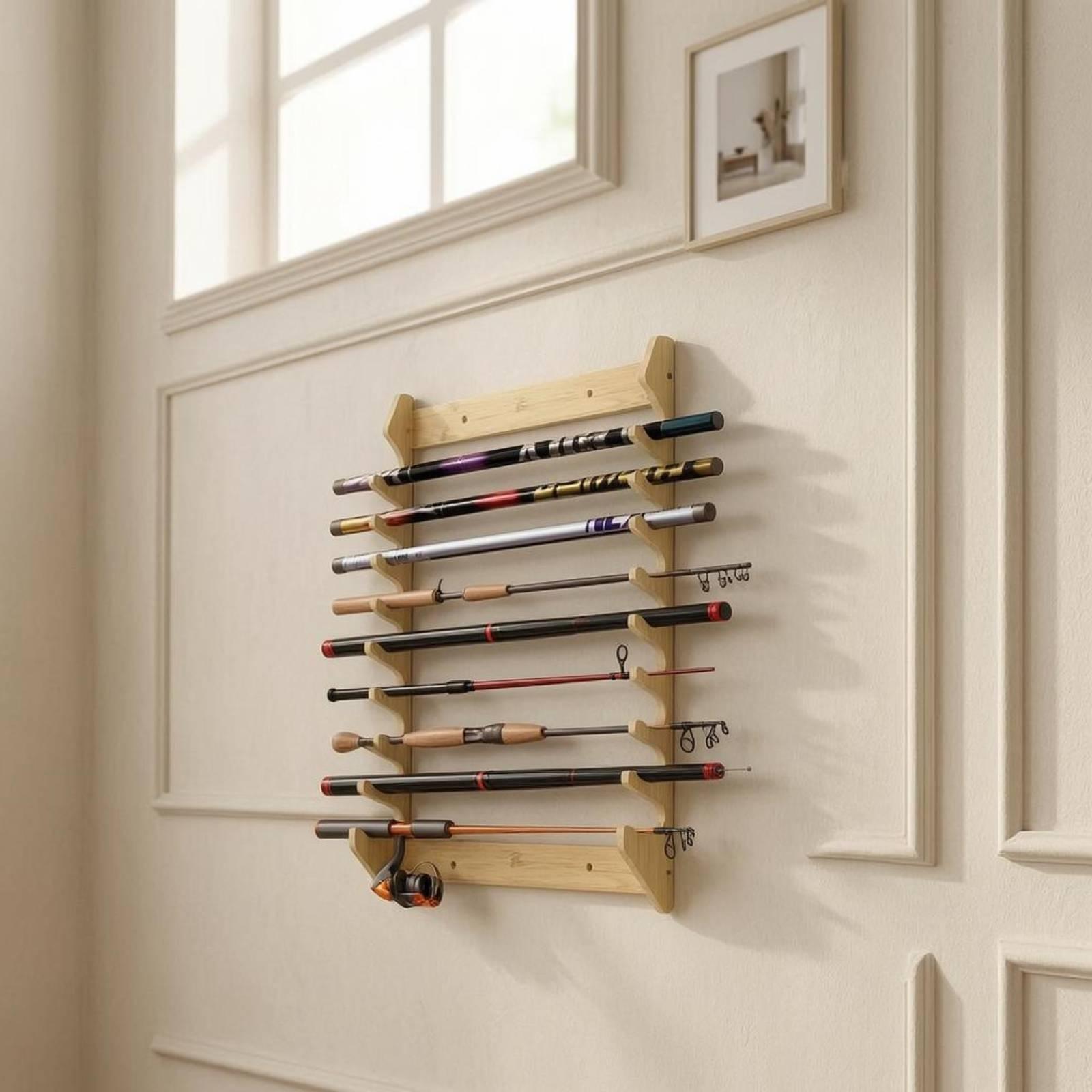 Fishing Rod Rack - Support mural en bois pour cannes